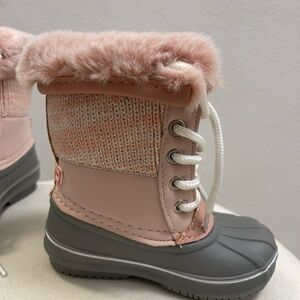 London Fog Little Girl’s Toddler Fur Trimmed Lace Up Boots Pink And Gray Size 6